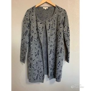 Leopard Print Longline Cardigan Size Small /Medium Wool Mohair Angora Blend NWOT